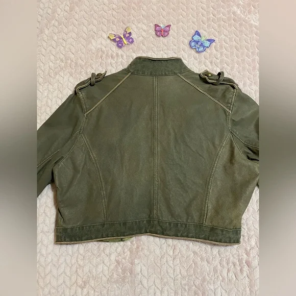 Wilson’s Leather Olive Green Cropped Military Jacket Size Large - Picture 3 of 12